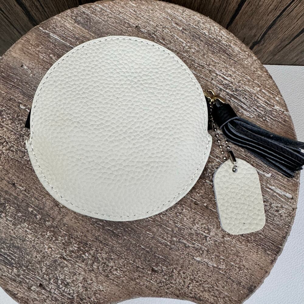 Round Coin Purse Neutral White Leather Wallet Key Holder New FAST SHIP